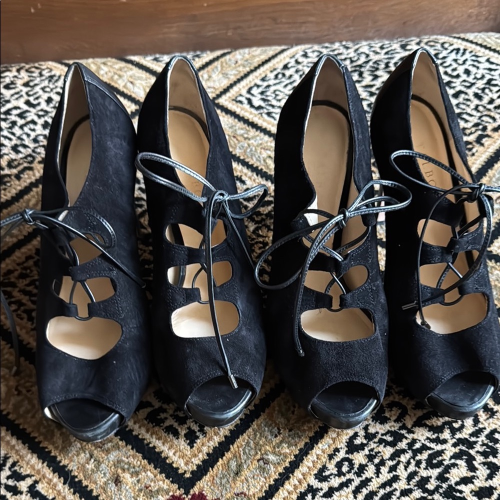 Talbots lace up platform black peep toes. Yes. “2” pair!! Why? I loved them!